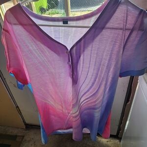 Women's Pink and Purple V-Neck Top Super Cute